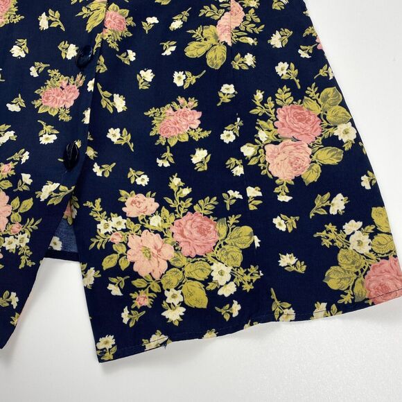 Jessica Scott VTG Floral Button Up Fitted Vest Tie Back Womens Small 90s Blue - Picture 4 of 12